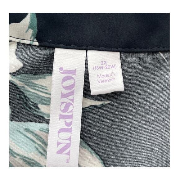 Joyspun Womens 2X (18W-20W) Black/Teal Rose Print Sleep Wear Set Feminine Casual - Picture 3 of 8